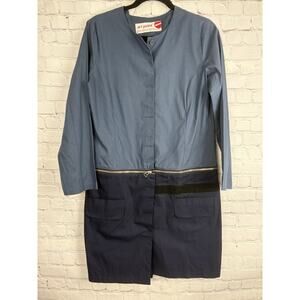 Gray blue Gray ART POINT long sleeve shift dress Small Button Front Lagenlook